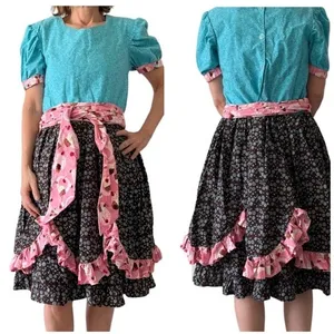 FIRE WIFE FASHIONS Cotton Dress Full Skirt Mixed Print Cupcakes Button Back thumbnail 9