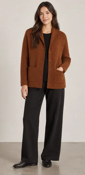 Eileen Fisher Wool Mohair Shawl Collar Button Cardigan Rust Brown Small thumbnail 1