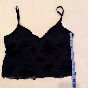 No Boundaries Y2K Black Lace Mesh Lettuce Trim Floral Velvet Women's Cami Size M thumbnail 9