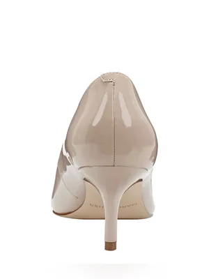 Marc Fisher Beige Patent Pointed-Toe Kitten Heel Pumps thumbnail 3