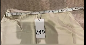 ZARA A Line Beige Midi Satin Skirt S thumbnail 6