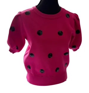 English Factory Hot Pink Sequin Polka Dot Puff Sleeve Sweater S thumbnail 1
