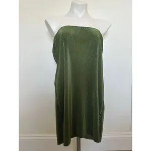 Silk Ribbed Strapless Mini Dress Olive Green Small thumbnail 2