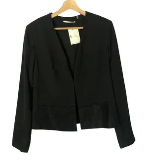 Tahari‎ Black Lace Hem Clasp Close Office Blazer 8 thumbnail 1