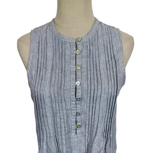 Faherty Isha 100% Linen Dress Blue Mini Stripe Pintuck WDS2119-BMT Bestseller thumbnail 6