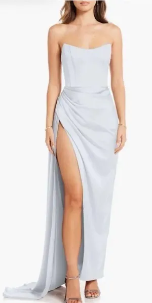 Katie May Bita Strapless Satin Gown in Celestial Blue M thumbnail 1