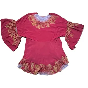 Free People Sunset Dreams printed flare sleeve blouse sz Small red‎ thumbnail 7