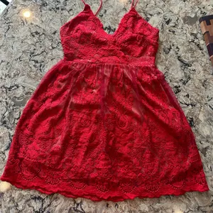 Red Lace Dress AUDINE Southern Fried Chics Antique Lace Western Boho Prom Sz M thumbnail 2