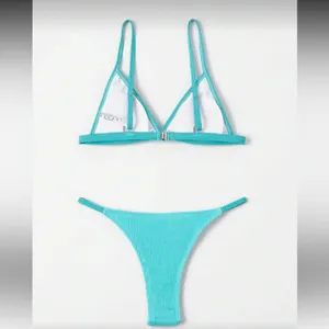 SHEIN Turquoise Ribbed Triangle Bikini Set thumbnail 2