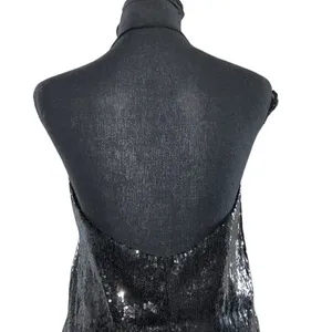 Hugs Black Sequins Halter Back Top/Blouse(Size Black thumbnail 3
