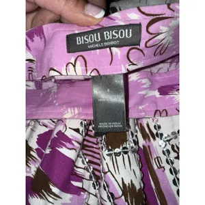 Bisou‎ Bisou Women's Sz 4 A Line Boho Cotton Skirt Sequins Pink White Purple thumbnail 4