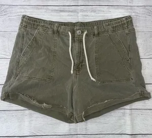 American Eagle Outfitters Olive Drawstring High-Rise Casual Shorts thumbnail 1