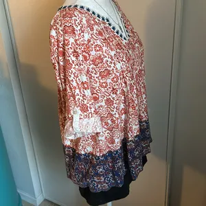 Vintage America Boho Pleated Notch Neck Oversized Peasant Blouse thumbnail 3