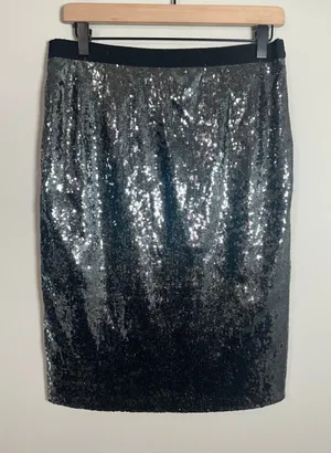 Moschino Cheap and Chic Silver Sequin Pencil Skirt Black Back USA 10 Italy thumbnail 1