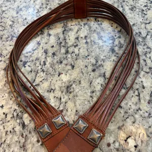 Vintage Genuine Leather Multi- Strand with Studs Brown Belt Made in Turkey thumbnail 4