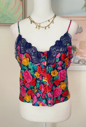 VICTORIA’S SECRET Vintage 90s Y2K Gold Label Floral Satin Lace Cami Tank Top thumbnail 1