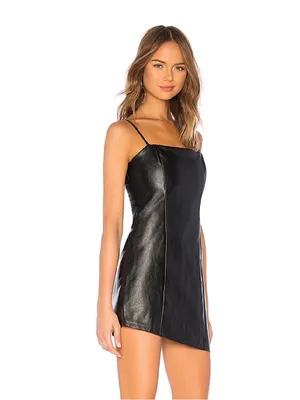 superdown Maritza Black Faux Leather Mini Dress with Spaghetti Straps thumbnail 2