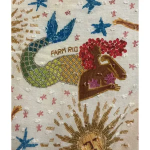 Farm Rio Anthropologie Mermaid Celestial Wrap Mini Dress Cream Embroidered Small thumbnail 6