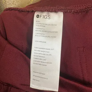 FIGS Burgundy Maroon Zamora Jogger Pants Casma Pocket Scrub Top Set XS/XXS thumbnail 5