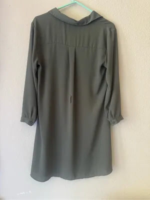 Forever 21 Olive Green Collared Mini Shirt Dress thumbnail 3