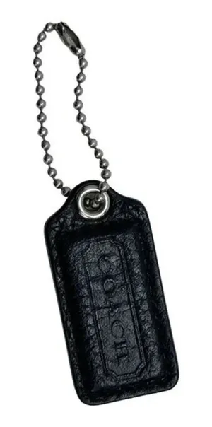 COACH Black Leather Replacement‎ Keychain Mini Tag Fob On Beaded Chain​​​ thumbnail 1