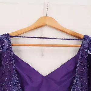 Vintage 80s Beaded Silk Gown Womens Size S Purple Sequin Formal Wedding FLAWS thumbnail 9