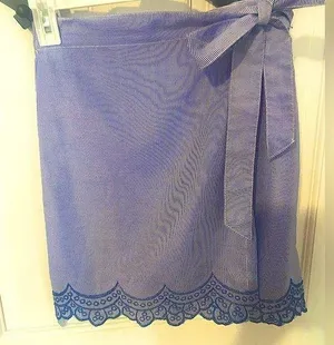 Women’s wrap skirt, striped and embroidered on the bottom thumbnail 1