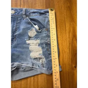 Aeropostale High Waisted Midi Blue Denim Jean Shorts Cuffed Size 6 Distressed thumbnail 7
