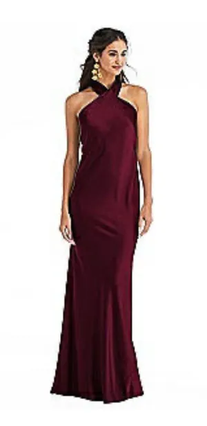 Burgundy Draped twist halter tie back gown Red Size XXS thumbnail 1