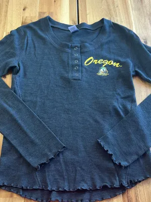 Oregon Ducks Thermal Henley Top Women’s Small Black Waffle Knit thumbnail 1
