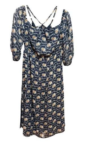 Club Monaco Tansa Dress in Deep Sapphire Blue Floral Metallic‎ Pattern Sz 2 thumbnail 1