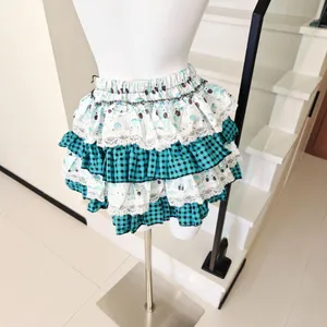 Plaid Print Tiered Ruffle Mini Skirt Lace Trim Bow thumbnail 4