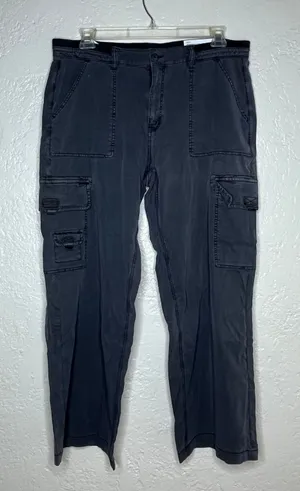American Eagle Super High Rise Baggy Wide Leg Cargo Pants Gray 16 Short thumbnail 1