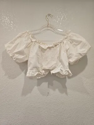 Live 4 Truth Puff Off The Shoulder Cotton Crop Top Small White thumbnail 2