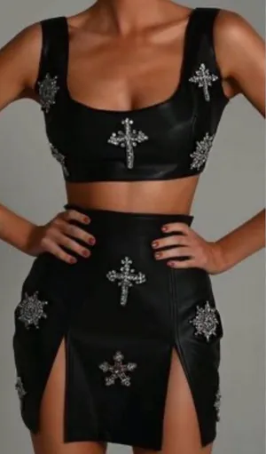 Black Embellished 2 piece set skirt size XS thumbnail 1