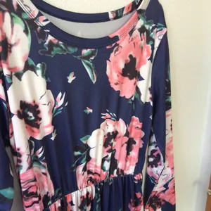 maxi long sleeve floral dress, jersey, blue, flowers thumbnail 4