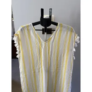 C&C California Women's Yellow‎ White Stripped Cotton CoverUp Size Large thumbnail 2