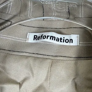 Reformation XS Tan Pinstripe Cropped‎ Blazer Single Button Deadstock Viscose thumbnail 2