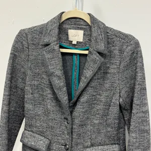 Ann Taylor Loft Gray Herringbone‎ Knit Blazer Jacket Wool Blend Small Career thumbnail 3