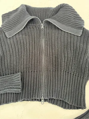aerie Black Chunky Cropped Half-Zip Turtleneck Sweater thumbnail 5