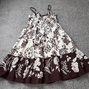 Speed Control New York Brown Floral Cotton Tiered Smocked Midi Sundress Womens L thumbnail 1