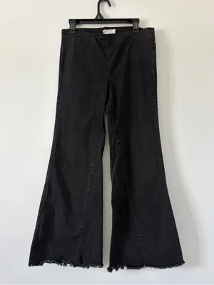 Free People We The Free Pull On Flare Wide Leg Raw Hem Bell Bottom Jeans Black thumbnail 1