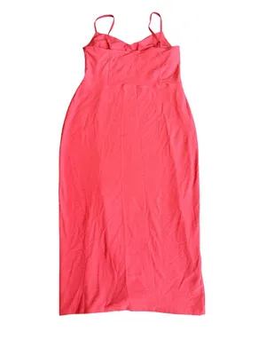 Beyond Yoga Bold Coral Midi Dress Stretchy Slimming Slit Casual Size Medium thumbnail 7