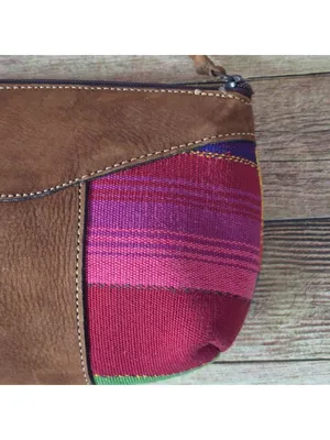Handmade Guatemalan Leather & Woven Material Clutch Purse Cosmetic Bag 7.5" x 5" thumbnail 4