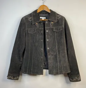 Coldwater Creek Y2K Brown Suede Leather Western Cowgirl Embroidered Jacket L thumbnail 1