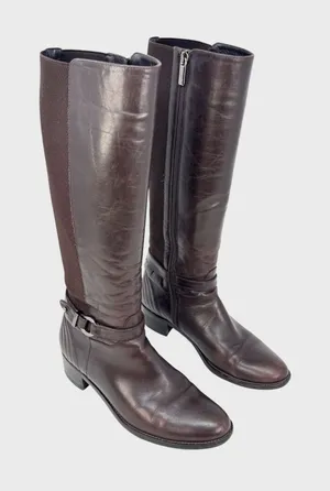 Aquatalia Womens Boots Brown Leather Knee High Tall Zip Up Riding Italian US 6.5 thumbnail 1