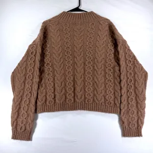 Grandma-Core Sweater A New Day Brown Cable Knit V-Neck Wool Blend Size Medium thumbnail 9