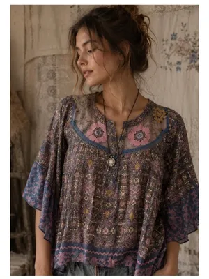 Anthropologie Postmark Embroidered Henley Top Women's M Boho Chic‎ thumbnail 1