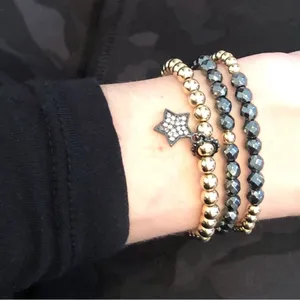 Black Beaded Bracelet with gold bead thumbnail 4