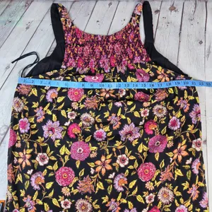 Free People Oh Baby Mini Dress Black Floral Smocked Sleeveless XS OB500470 thumbnail 8